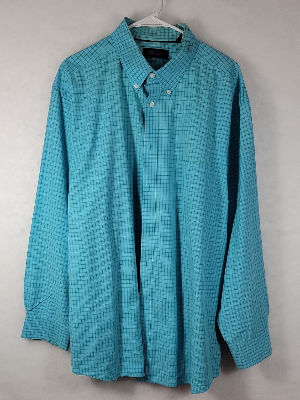 Roundtree & Yorke Turquoise Windowpane Button-Down Dress Shirt